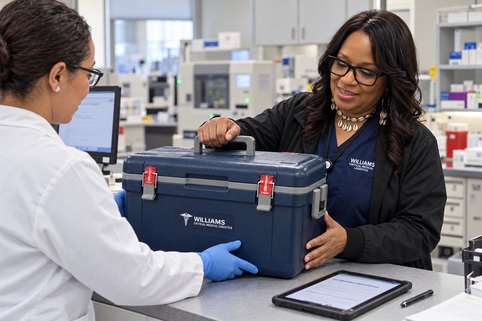 Illustrative courier and laboratory handoff